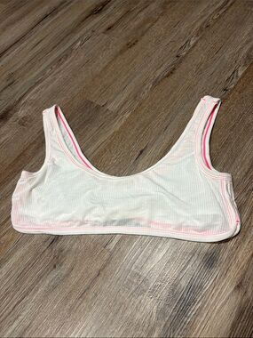 Free People White Ribbed Crop Bralette with Pink Trim
